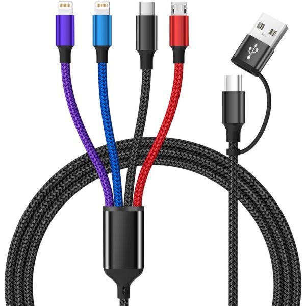 4 in 1 Multi Charging Cable [2Pack 5FT]. Nylon Braided 4 in 1 Charging Cable. USB Cables Phone Charger with IP/Type C/Type C/Micro Port. Compatible with Most Cell Phones/Tablets and More
