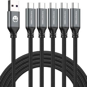USB Type-C to A Cable 5pack 6ft Braided Fast Charging 3A Quick Charger Cord. 6 Foot Compatible iPhone 16/15.Samsung Galaxy S10 S9 S8 Plus. Note 10 9 8. LG V50 V40 G8 G7(Grey)