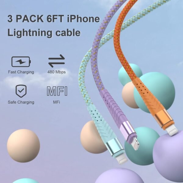 iPhone Charger Fast Charging Lightning Cable 6FT 3Pack[Apple MFi Certified] Long iPhone Charger Cord Nylon Braided USB Cable Compatible with iPhone 14/13/12 Pro Max/12Pro/11