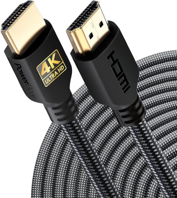 PowerBear 4K HDMI Cable 10 ft | High Speed Hdmi Cables. Braided Nylon & Gold Connectors. 4K @ 60Hz. Ultra HD. 2K. 1080P. ARC & CL3 Rated | for Laptop. Monitor. PS5. PS4. Xbox One. Fire TV. & More
