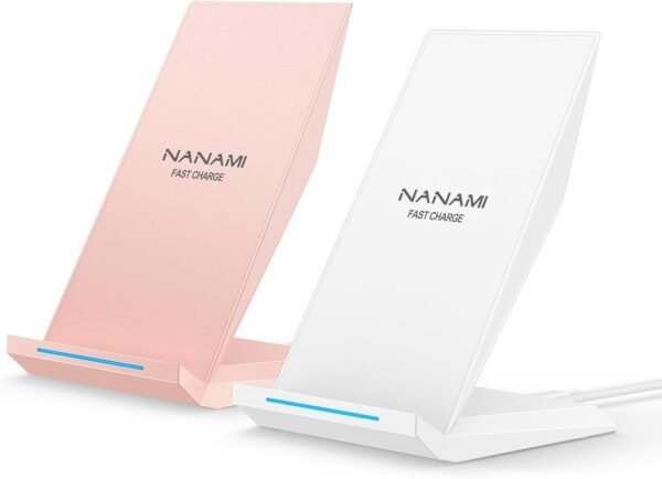 Fast Wireless Charger. [2 Pack] NANAMI Qi Certified Wireless Charging Stand Compatible iPhone 16/16 Pro/16 Pro Max/15/14/13/12/11 Pro. Phone Charger for Galaxy S25/S24/S23/S22/S21 and Qi-Enabled Phone
