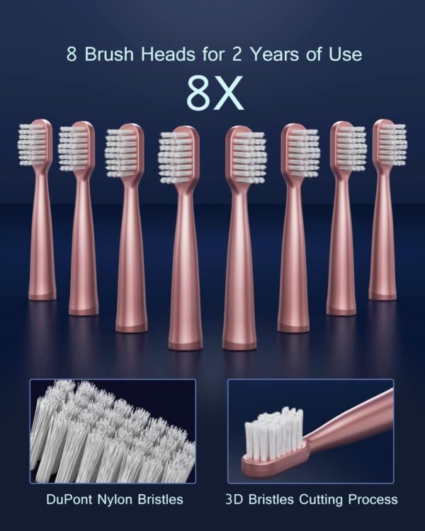 Sonic Electric Toothbrush for Adults. USB Rechargeable Sonic Toothbrush with 8 Brush Heads. Smart Timer. 5 Modes. 2-Hour Fast Charge Last 30 Days. Pink