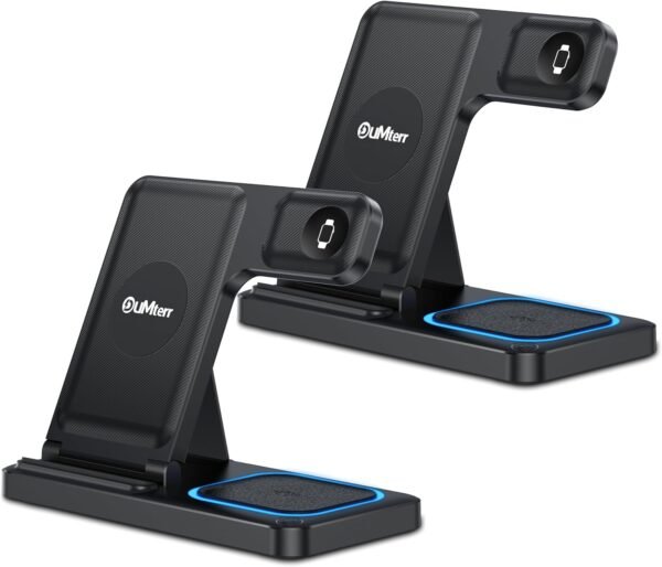 DUMTERR 3 in 1 Wireless Charger for iPhone 16/15/14/13/12.Wireless Charging Station for Apple Devices. Charging Stand for Apple Watch Series 10. for AirPods 4 (Black)