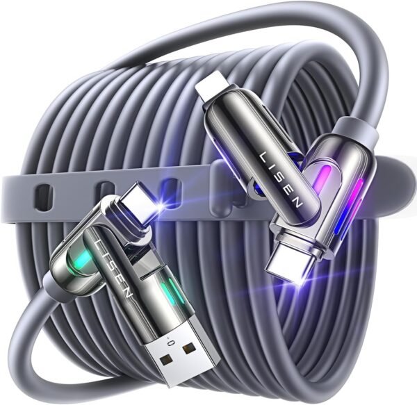 LISEN USB C to Lightning Cable. 240W 4 in 1 Charging Cable 6.6FT. Chubby USB A/C to C/Lightning with Light for iPhone 16e 16 15 14 Pro/MacBook/iPad/Samsung S25/Switch. Multi Chargers for All Devices