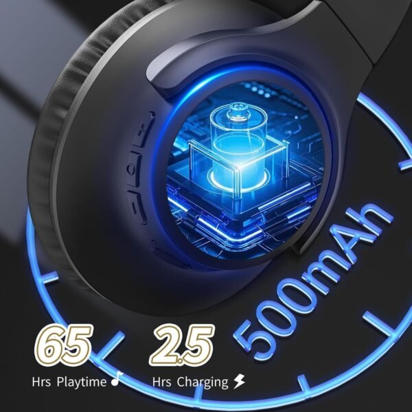 KVIDIO Bluetooth Headphones Over Ear. 65 Hours Playtime Wireless Headphones with Microphone. Foldable Lightweight Headset with Deep Bass. HiFi Stereo Sound for Travel Work Cellphone