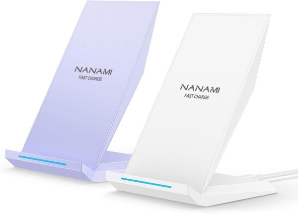 Fast Wireless Charger. [2 Pack] NANAMI Qi Certified Wireless Charging Stand Compatible iPhone 16/16 Pro/16 Pro Max/15/14/13/12/11 Pro. Phone Charger for Galaxy S25/S24/S23/S22/S21 and Qi-Enabled Phone