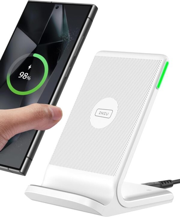 INIU Wireless Charger. 15W Fast Qi Certified Wireless Charging Station with Sleep-Friendly Adaptive Light Compatible with iPhone 16 15 14 13 Pro XS 8 Plus Samsung Galaxy S25 S24 S23 Note 20 Google etc