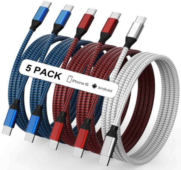 USB C to USB C Cable Nylon Braided 60W 3/3/6/6/10 FT USB Type C Fast Charging Cable for iPhone 16/16 Plus/16 Pro Max/15/15 Plus/15 Pro Max. MacBook Pro. iPad Pro Air. Samsung S24/S24 Ultra/S23