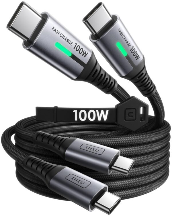 INIU USB C to USB C Cable. 240W Fast Charging [6.6ft. 2-Pack] Type C Charger Cord. Braided USBC Phone Charger Cable for iPhone 16 15 Pro Samsung S24 S23 Laptops MacBook iPad Switch Steam Deck etc.