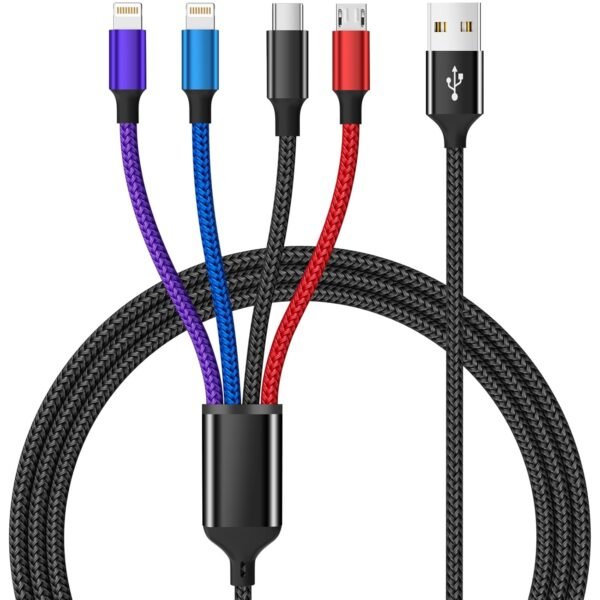 4 in 1 Multi Charging Cable [2Pack 5FT]. Nylon Braided 4 in 1 Charging Cable. USB Cables Phone Charger with IP/Type C/Type C/Micro Port. Compatible with Most Cell Phones/Tablets and More