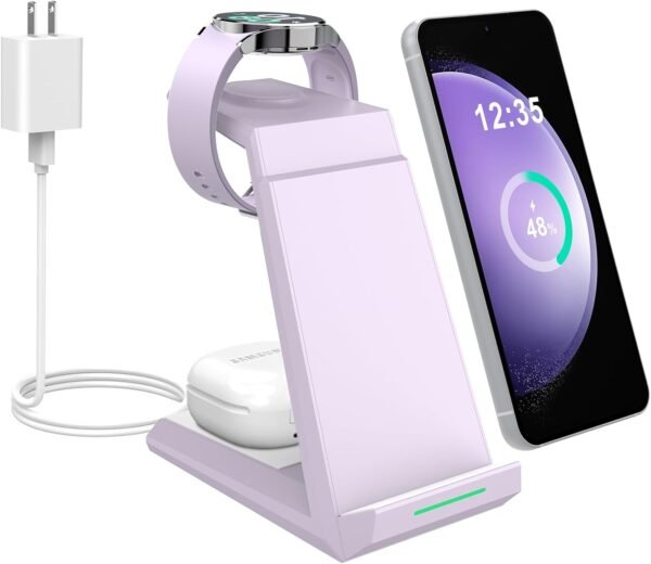 Wireless Charger for Samsung - NANAMI 3 in 1 Charging Station for Multiple Devices. Fast Charger Stand for Galaxy S25 S24 S23 Ultra S22 S21 Z Flip Fold 4.Galaxy Watch 6/5/5 Pro/4/3. Galaxy Buds 2 Pro