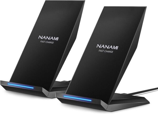 Fast Wireless Charger. [2 Pack] NANAMI Qi Certified Wireless Charging Stand Compatible iPhone 16/16 Pro/16 Pro Max/15/14/13/12/11 Pro. Phone Charger for Galaxy S25/S24/S23/S22/S21 and Qi-Enabled Phone