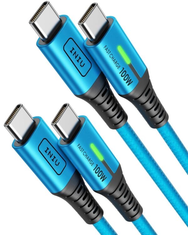 INIU USB C to USB C Cable. 240W Fast Charging [6.6ft. 2-Pack] Type C Charger Cord. Braided USBC Phone Charger Cable for iPhone 16 15 Pro Samsung S24 S23 Laptops MacBook iPad Switch Steam Deck etc.