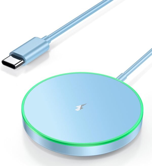 Magnetic Wireless Charger 15W Mag Safe Charger-Fast Charging Pad Compatible with iPhone16/15/14/13/12 Series & Airpods 2 3 Pro-LED Mag-Safe Pad with Dual Charging Ports Original Replacement(White)