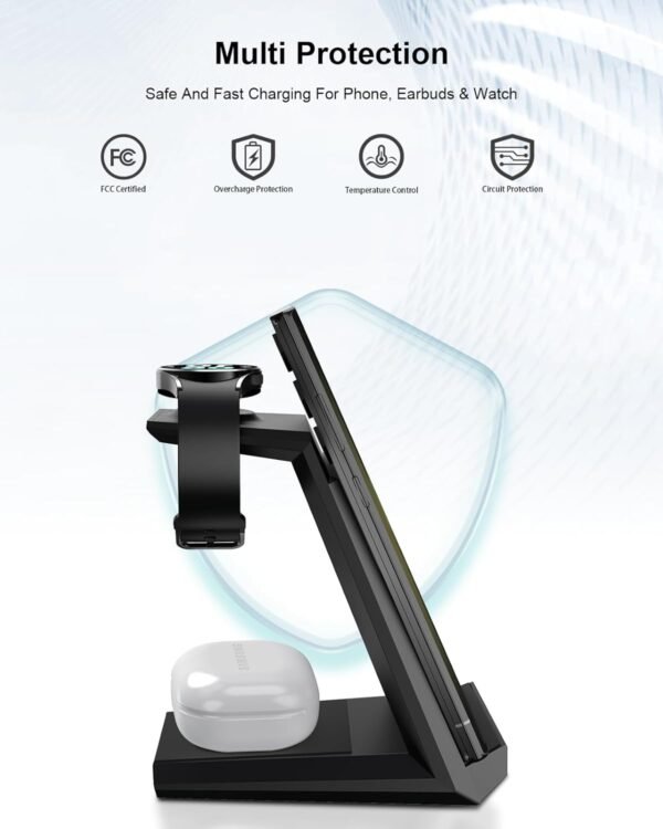 Wireless Charger for Samsung - NANAMI 3 in 1 Charging Station for Multiple Devices. Fast Charger Stand for Galaxy S25 S24 S23 Ultra S22 S21 Z Flip Fold 4.Galaxy Watch 6/5/5 Pro/4/3. Galaxy Buds 2 Pro