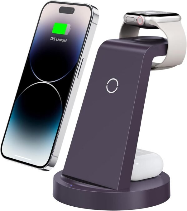 3 in 1 Charging Station for iPhone. Wireless Charger for iPhone 16e 16 15 14 13 12 11 X Pro Max & Apple Watch - Wireless Charging Station for AirPods 4 3 Pro