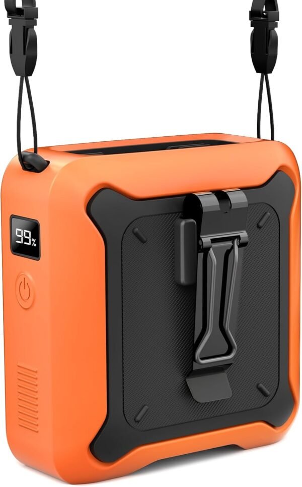 Portable Waist Fan Clip on Belt Under Shirt w/LED Display & Flashlight. 8000mAh Battery Powered. Rechargeable 5-Speed 14600RPM Personal Cooling Fan for Construction. Warehouse. Outdoor Jobsite.Black