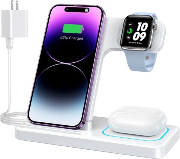 DUMTERR 3 in 1 Wireless Charger for iPhone 16/15/14/13/12.Wireless Charging Station for Apple Devices. Charging Stand for Apple Watch Series 10. for AirPods 4 (Black)