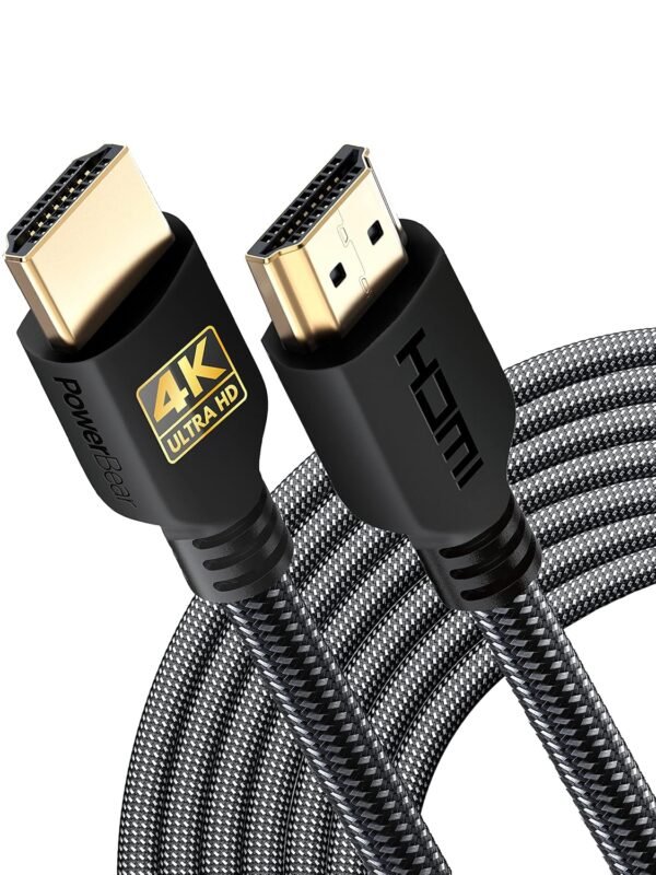 PowerBear 4K HDMI Cable 10 ft | High Speed Hdmi Cables. Braided Nylon & Gold Connectors. 4K @ 60Hz. Ultra HD. 2K. 1080P. ARC & CL3 Rated | for Laptop. Monitor. PS5. PS4. Xbox One. Fire TV. & More