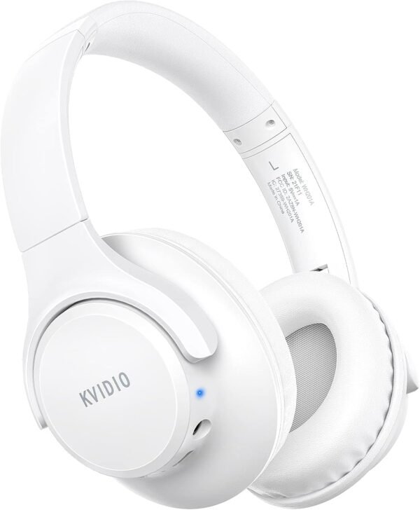 KVIDIO Bluetooth Headphones Over Ear. 65 Hours Playtime Wireless Headphones with Microphone. Foldable Lightweight Headset with Deep Bass. HiFi Stereo Sound for Travel Work Cellphone