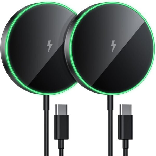 Magnetic Wireless Charger 15W Mag Safe Charger-Fast Charging Pad Compatible with iPhone16/15/14/13/12 Series & Airpods 2 3 Pro-LED Mag-Safe Pad with Dual Charging Ports Original Replacement(White)