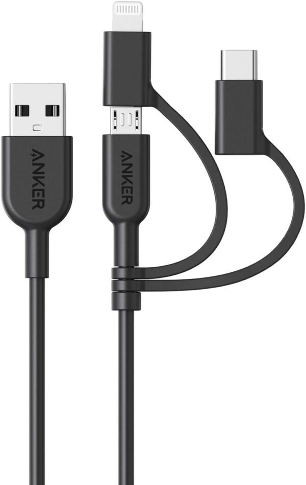 Anker Powerline II 3-in-1 Cable. Lightning/Type C/Micro USB Cable for iPhone. iPad. Huawei. HTC. LG. Samsung Galaxy. Sony Xperia. Android Smartphones. and More(3ft. White)