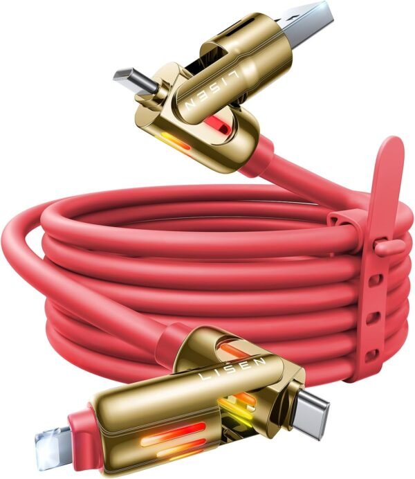 LISEN USB C to Lightning Cable. 240W 4 in 1 Charging Cable 6.6FT. Chubby USB A/C to C/Lightning with Light for iPhone 16e 16 15 14 Pro/MacBook/iPad/Samsung S25/Switch. Multi Chargers for All Devices