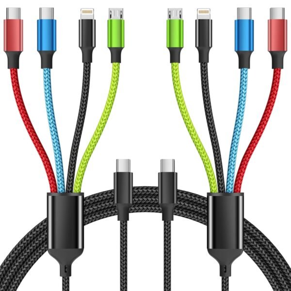4 in 1 Multi Charging Cable [2Pack 5FT]. Nylon Braided 4 in 1 Charging Cable. USB Cables Phone Charger with IP/Type C/Type C/Micro Port. Compatible with Most Cell Phones/Tablets and More