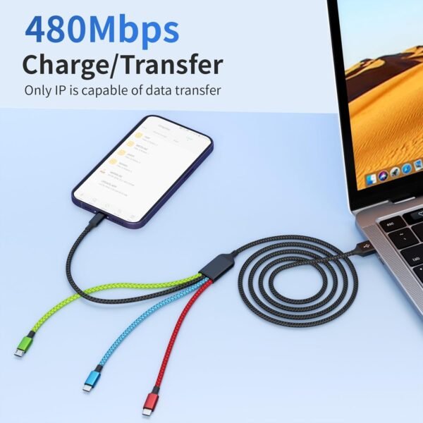 4 in 1 Multi Charging Cable [2Pack 5FT]. Nylon Braided 4 in 1 Charging Cable. USB Cables Phone Charger with IP/Type C/Type C/Micro Port. Compatible with Most Cell Phones/Tablets and More