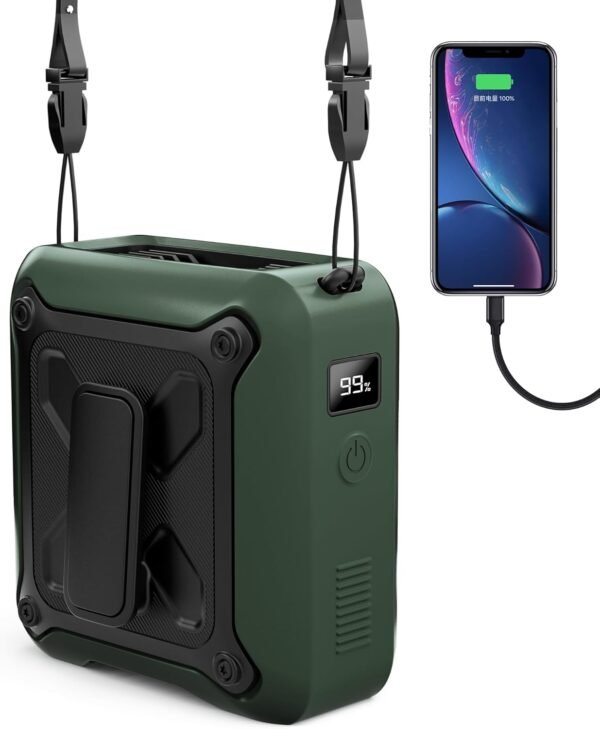 Portable Waist Fan Clip on Belt Under Shirt w/LED Display & Flashlight. 8000mAh Battery Powered. Rechargeable 5-Speed 14600RPM Personal Cooling Fan for Construction. Warehouse. Outdoor Jobsite.Black