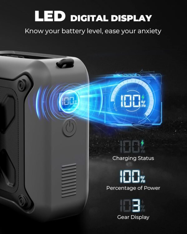 Portable Waist Fan Clip on Belt Under Shirt w/LED Display & Flashlight. 8000mAh Battery Powered. Rechargeable 5-Speed 14600RPM Personal Cooling Fan for Construction. Warehouse. Outdoor Jobsite.Black