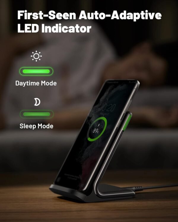 INIU Wireless Charger. 15W Fast Qi Certified Wireless Charging Station with Sleep-Friendly Adaptive Light Compatible with iPhone 16 15 14 13 Pro XS 8 Plus Samsung Galaxy S25 S24 S23 Note 20 Google etc