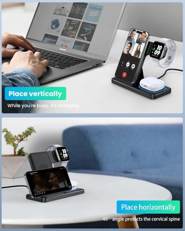 DUMTERR 3 in 1 Wireless Charger for iPhone 16/15/14/13/12.Wireless Charging Station for Apple Devices. Charging Stand for Apple Watch Series 10. for AirPods 4 (Black)