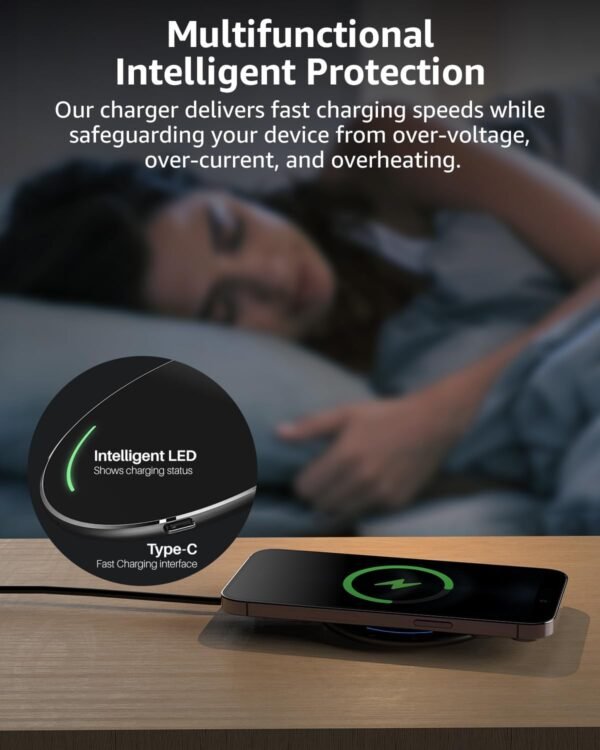 TOZO 2025 Upgraded Wireless Charger 15W Max Fast Wireless Charging Pad Compatible with iPhone 16/16 Plus/16 Pro Max /15/14/13/SE/12 Series. Samsung Galaxy S24/S23/S22 Series (No AC Adapter). Black