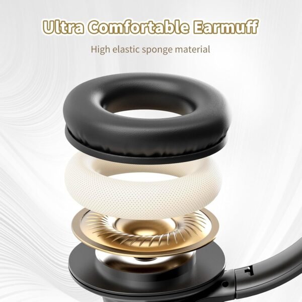 KVIDIO Bluetooth Headphones Over Ear. 65 Hours Playtime Wireless Headphones with Microphone. Foldable Lightweight Headset with Deep Bass. HiFi Stereo Sound for Travel Work Cellphone