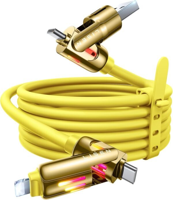 LISEN USB C to Lightning Cable. 240W 4 in 1 Charging Cable 6.6FT. Chubby USB A/C to C/Lightning with Light for iPhone 16e 16 15 14 Pro/MacBook/iPad/Samsung S25/Switch. Multi Chargers for All Devices