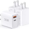 3 Pack USB C Wall Charger. 20W Durable Dual Port QC+PD 3.0 Power Adapter. Double Fast Plug Charging Block for iPhone 13/14/15/16/16 Pro/Pro Max/Plus. XS/XR/X. Watch Series 8/7 Cube .White