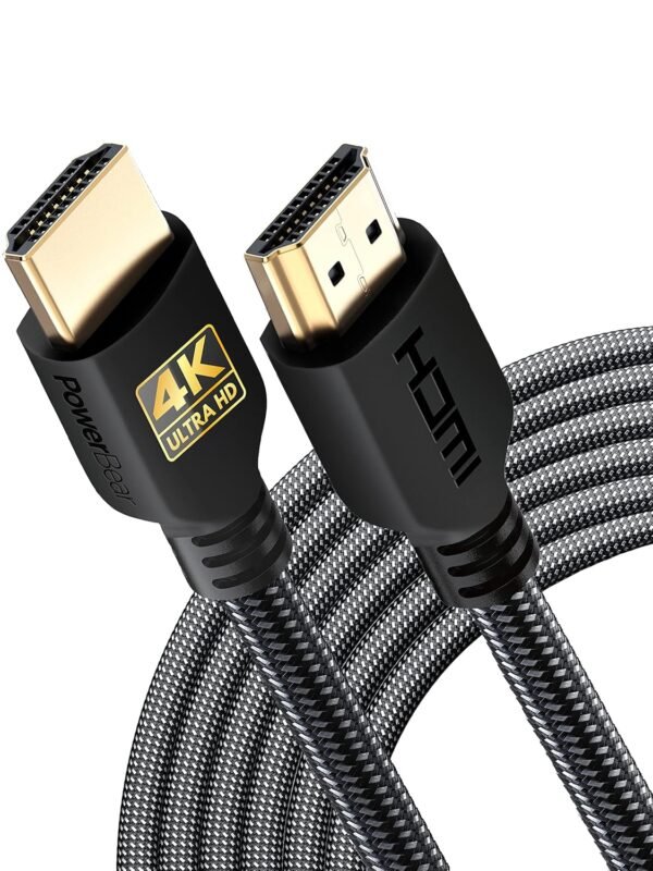 PowerBear 4K HDMI Cable 10 ft | High Speed Hdmi Cables. Braided Nylon & Gold Connectors. 4K @ 60Hz. Ultra HD. 2K. 1080P. ARC & CL3 Rated | for Laptop. Monitor. PS5. PS4. Xbox One. Fire TV. & More