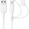 Anker Powerline II 3-in-1 Cable. Lightning/Type C/Micro USB Cable for iPhone. iPad. Huawei. HTC. LG. Samsung Galaxy. Sony Xperia. Android Smartphones. and More(3ft. White)