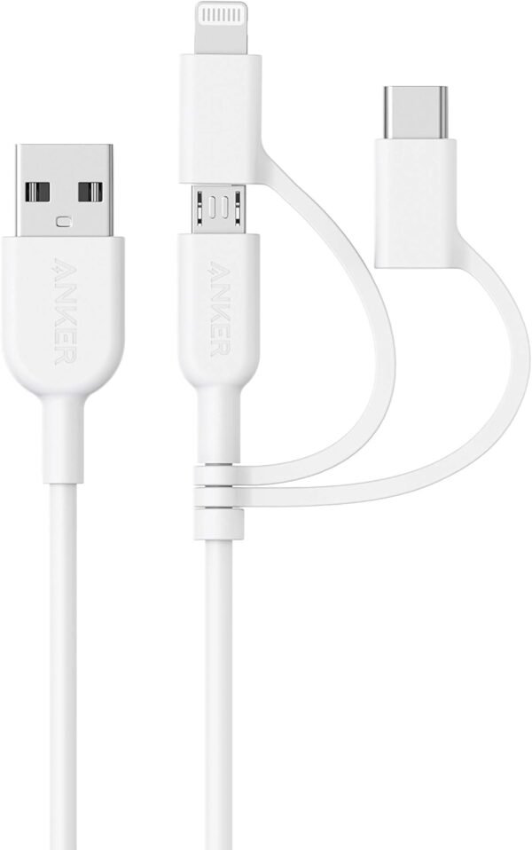 Anker Powerline II 3-in-1 Cable. Lightning/Type C/Micro USB Cable for iPhone. iPad. Huawei. HTC. LG. Samsung Galaxy. Sony Xperia. Android Smartphones. and More(3ft. White)