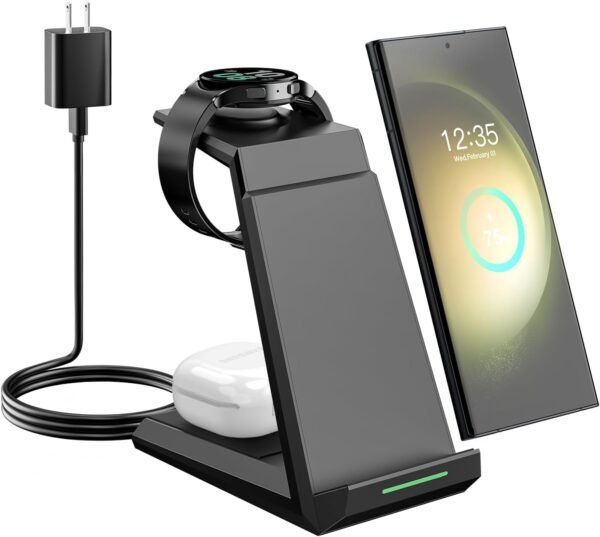 Wireless Charger for Samsung - NANAMI 3 in 1 Charging Station for Multiple Devices. Fast Charger Stand for Galaxy S25 S24 S23 Ultra S22 S21 Z Flip Fold 4.Galaxy Watch 6/5/5 Pro/4/3. Galaxy Buds 2 Pro