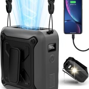 8ce3ad2a26884316be0a542eb8b55981 Portable Waist Fan Clip on Belt Under Shirt w/LED Display & Flashlight. 8000mAh Battery Powered. Rechargeable 5-Speed 14600RPM Personal Cooling Fan for Construction. Warehouse. Outdoor Jobsite.Black