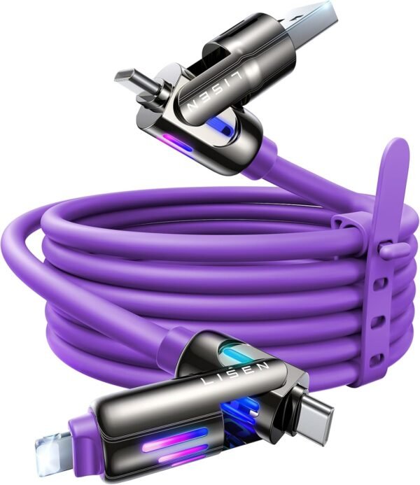 LISEN USB C to Lightning Cable. 240W 4 in 1 Charging Cable 6.6FT. Chubby USB A/C to C/Lightning with Light for iPhone 16e 16 15 14 Pro/MacBook/iPad/Samsung S25/Switch. Multi Chargers for All Devices