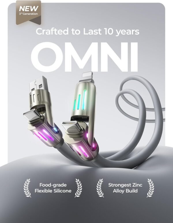 LISEN USB C to Lightning Cable. 240W 4 in 1 Charging Cable 6.6FT. Chubby USB A/C to C/Lightning with Light for iPhone 16e 16 15 14 Pro/MacBook/iPad/Samsung S25/Switch. Multi Chargers for All Devices