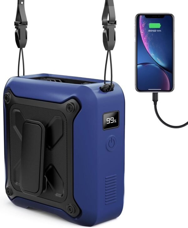 Portable Waist Fan Clip on Belt Under Shirt w/LED Display & Flashlight. 8000mAh Battery Powered. Rechargeable 5-Speed 14600RPM Personal Cooling Fan for Construction. Warehouse. Outdoor Jobsite.Black