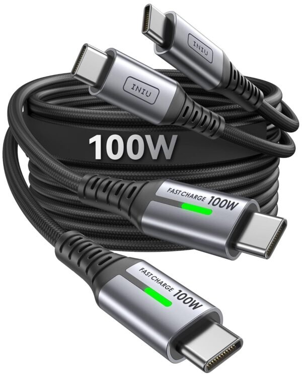 INIU USB C to USB C Cable. 240W Fast Charging [6.6ft. 2-Pack] Type C Charger Cord. Braided USBC Phone Charger Cable for iPhone 16 15 Pro Samsung S24 S23 Laptops MacBook iPad Switch Steam Deck etc.