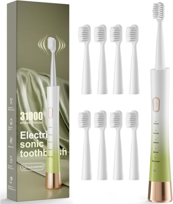 Sonic Electric Toothbrush for Adults. USB Rechargeable Sonic Toothbrush with 8 Brush Heads. Smart Timer. 5 Modes. 2-Hour Fast Charge Last 30 Days. Pink