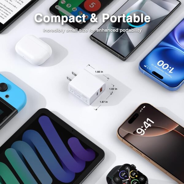 3 Pack USB C Wall Charger. 20W Durable Dual Port QC+PD 3.0 Power Adapter. Double Fast Plug Charging Block for iPhone 13/14/15/16/16 Pro/Pro Max/Plus. XS/XR/X. Watch Series 8/7 Cube .White