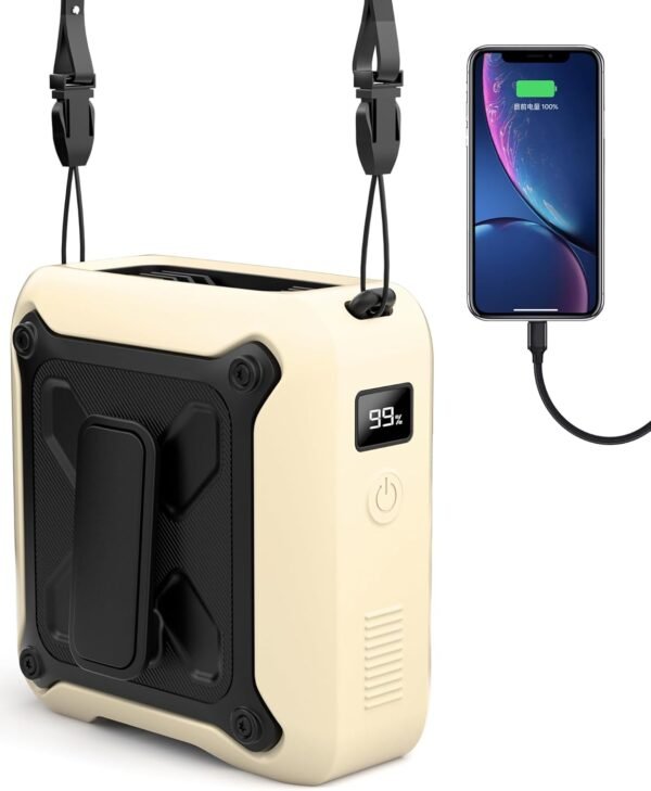 Portable Waist Fan Clip on Belt Under Shirt w/LED Display & Flashlight. 8000mAh Battery Powered. Rechargeable 5-Speed 14600RPM Personal Cooling Fan for Construction. Warehouse. Outdoor Jobsite.Black