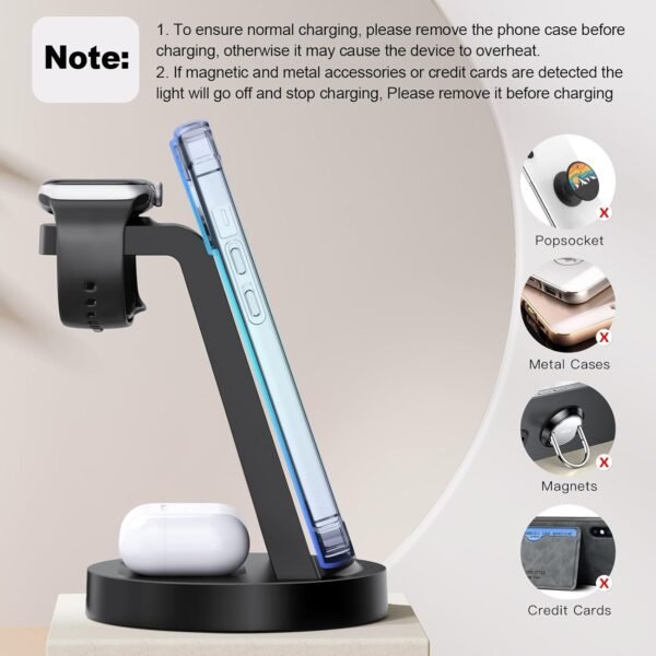 3 in 1 Charging Station for iPhone. Wireless Charger for iPhone 16e 16 15 14 13 12 11 X Pro Max & Apple Watch - Wireless Charging Station for AirPods 4 3 Pro